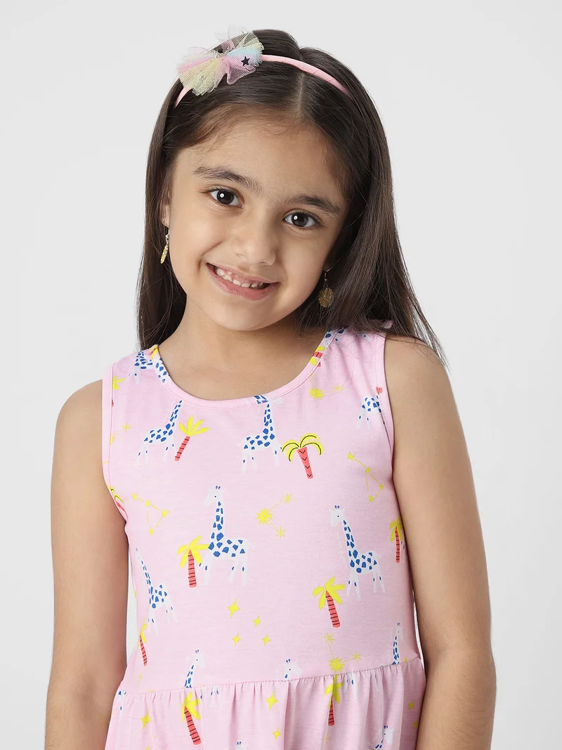 Nautinati  Nautianti Girls' 100% Cotton All-over Palm Tree, Giraffe Print Fit & Flare Dress for Women | Best Price UAE